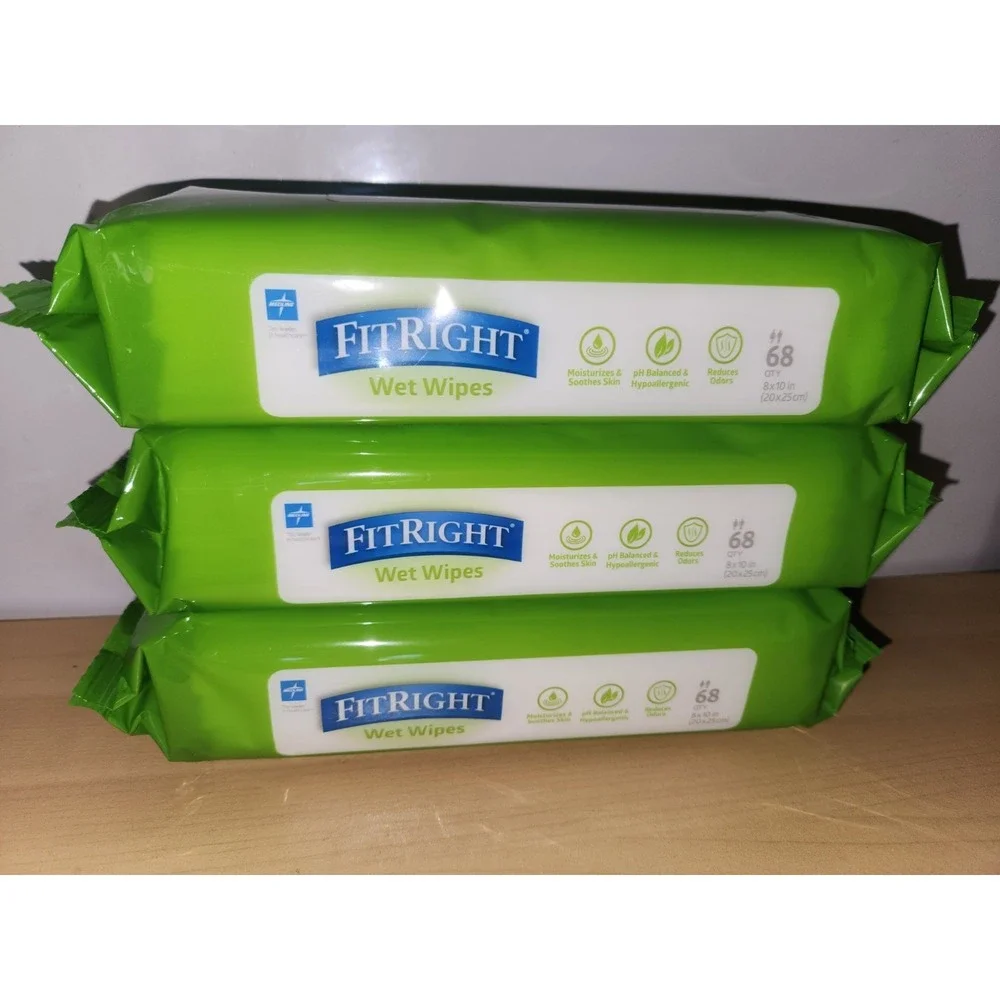 3x -68 Count Medline FITRIGHT Wet Wipes Personal Cleansing Wipes Exp 02/28~NEW